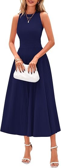 PRETTYGARDEN Women's Summer Pleated Midi Work Dress